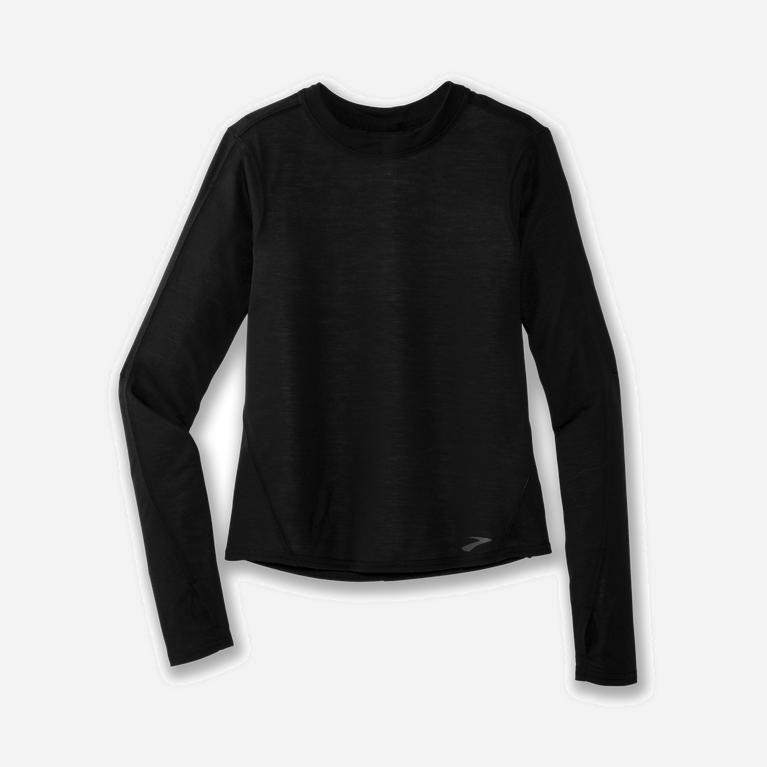 Brooks Women's Distance Long Sleeve Running Shirt Singapore - Heather Oatmeal/Black (58073-QCTO)